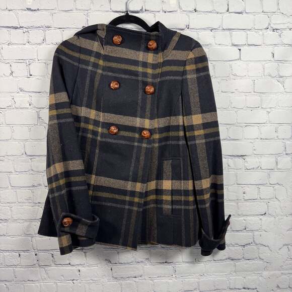 Zara Basic Jackets & Blazers - Zara Basic Plaid Button-Front Peacoat Size M